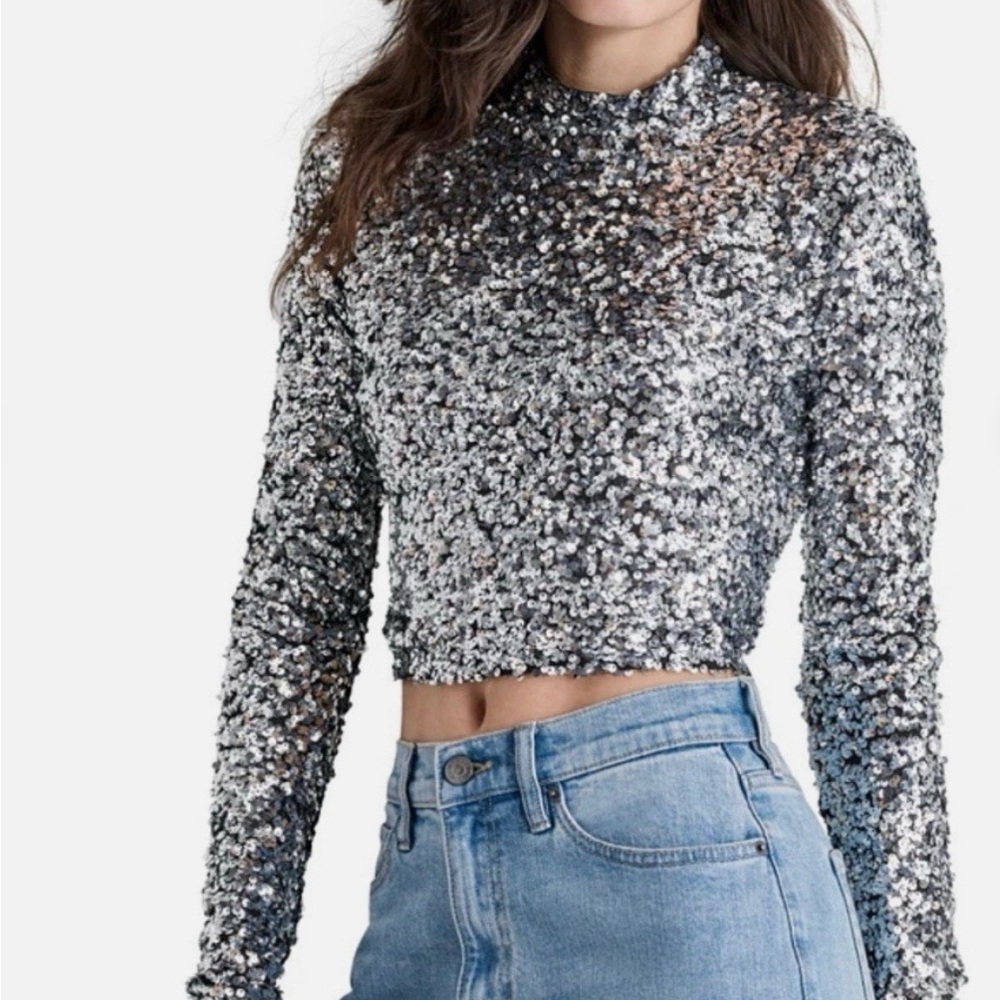 DKNYC Silver Sequin Crop Top
